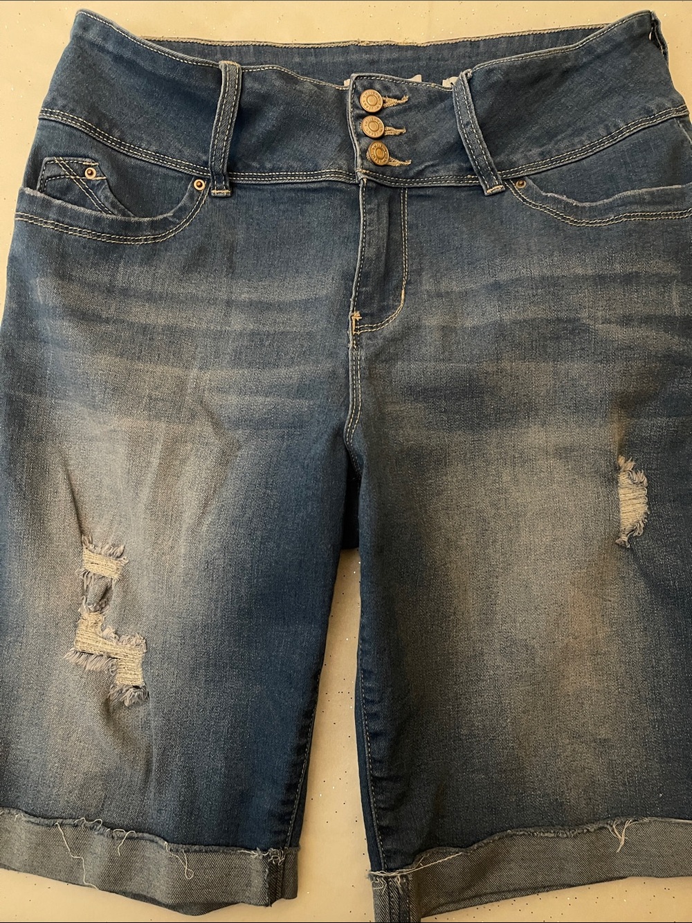 Boyfriend Denim Bermuda Shorts in Washed Blue